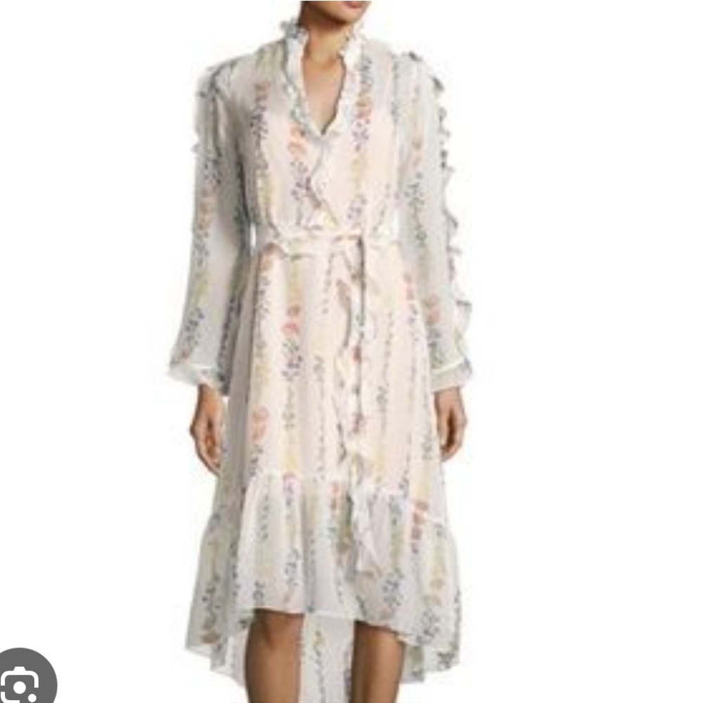 BCBGMaxAzria Cream Sheer Tiered Sundress with Bishop Sleeves - Picture 2 of 13